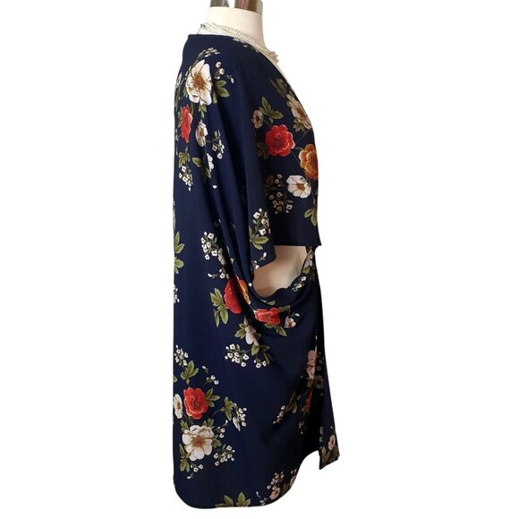 Amaryllis Open-Front Kimono S/M Cardigan Floral Navy Lightweight Casual Layering - Picture 2 of 6